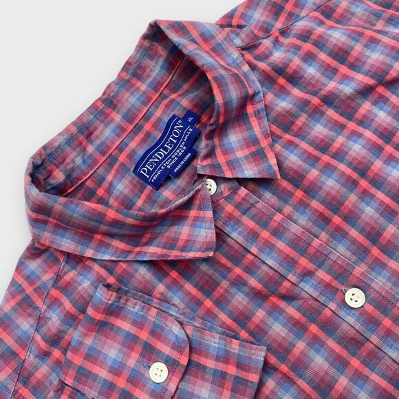Pendleton Shirt Womens Extra Large Red Blue Check Button Up Long Sleeve Outdoor - Picture 1 of 14